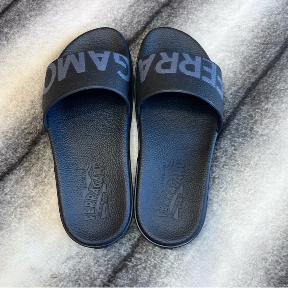 Salvatore Ferragamo Amos Logo Slide Sandals Black
